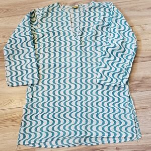 Roberta Roller Rabbit Cotton Cover Up,  White, Blue Watercolor Wave, Med, EUC